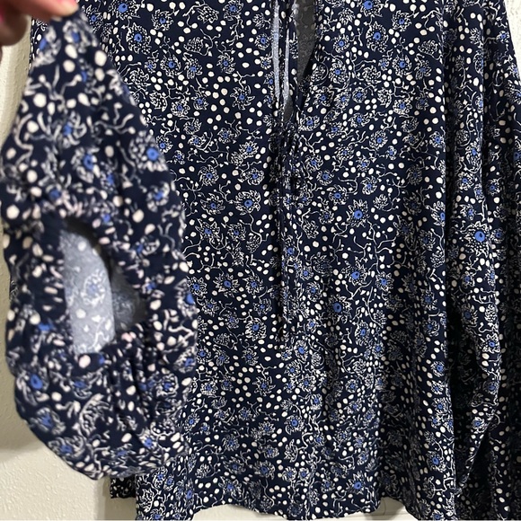 Eloquii Boho Balloon Sleeve Blue Floral Print Tunic Blouse - Picture 3 of 8